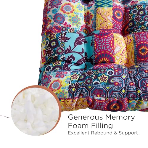 Codi Boho Floor Pillow, Large Meditation Cushion for Adults, Square Pillows Seating for Yoga Living Room Tatami Sitting Home Decor, Memory Foam Added, 22x22 Inch, Multi Patchwork - color: Square | Multi Patchwork, size: 1 Count (Pack of 1)