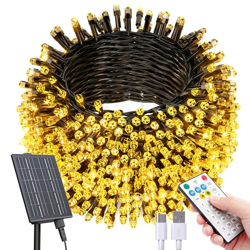 SOLARBABY Solar Christmas Lights Outdoor,142Ft 400 LED Warm White Solar String Lights Outdoor with Remote,19 Modes Waterproof Christmas String Light for Garden Patio Xmas Tree Christmas Decoration - color: Warm White, size: 1 Pack