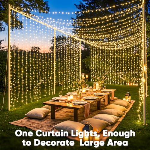 suddus 600 LED Christmas Curtain Lights Outdoor, 9.8x19.6ft Curtain Lights Plug in with Remote, Wall Hanging Lights for Christmas,Dorm,Wall,Window,Wedding,Party,Birthday Decor,Warm White - color: Warm White, size: 600 LED