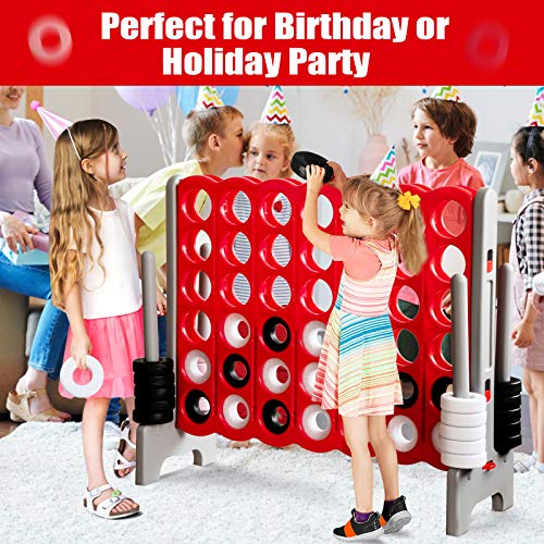 Costzon Giant 4-in-A-Row, Jumbo 4-to-Score Giant Game Set for Kids & Adults, Indoor Outdoor Yard Connect Game, 3.5FT Tall with 42 Jumbo Rings & Quick-Release Slider, Perfect for Family & Party Games - color: Red/Gray