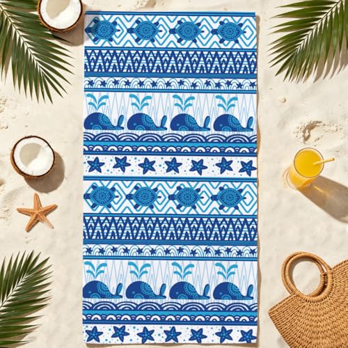 Whale Turle Microfiber Lightweight Beach Towel Sand Free Quick Dry Absorbent Thin Towels Blanket for Swimming Pool Camping Beach Vacation Essentials Accessories Travel Things for Cruise Gym - color: Lcs Multicolor 1533