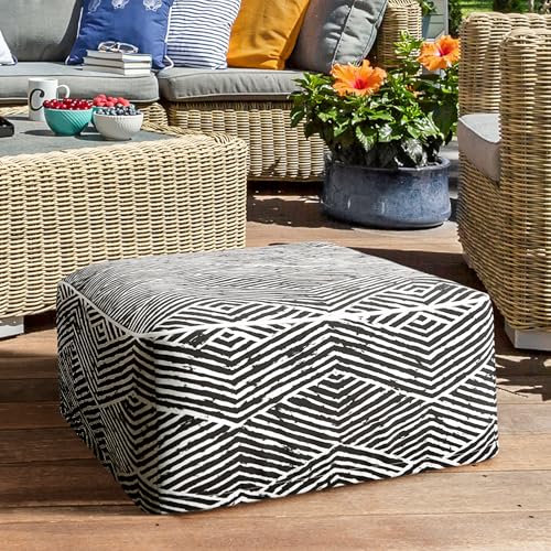 510 Design Inflatable Ottoman Stool Portable Pouf, Handle, Inflatable Foot Rest, Weatherproof & Water Repellent Indoor/Outdoor Ottomans for Patio Garden, Camping, Pool, 23"L x 23"W x 9"H, Black/White - color: Black/White, size: 23"D x 23"W x 9"H