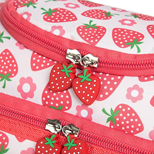 Insulated Kids Dual Compartment Lunch Bags Tote for Girls Boys Toddler Lunch Boxes Pre-School Toddler Kindergarten Picnic Camp Food Cooler Thermal with Strap (Bright Strawberry) - color: Bright Strawberry