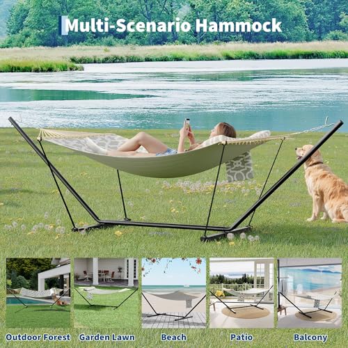 Double Hammock with Stand - Heavy Duty Portable 2 Person Design with Adjustable Steel Stand, Max 450LBS, Ideal for Outdoor Patio, Garden, Beach & Backyard - color: L-grey