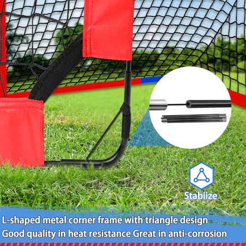 2 Pack 4' x 3' Soccer Goal Net Set, Pop Up Kids Practice Soccer Goals for Indoor and Outdoor.Portable Soccer Net with Carrying Bag & Ground Pegs, Perfect for Backyard, Field, Court - color: Red and Blue