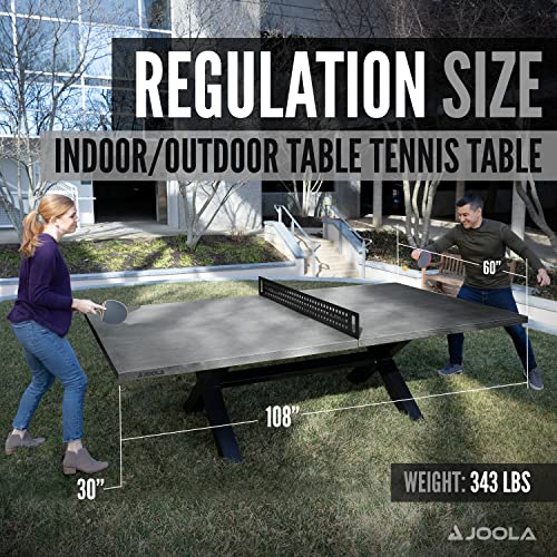 JOOLA Outdoor Table Tennis Table - Multi Use Conference Table Dining Table - Concrete Wood Look Includes Steel Outdoor Ping Pong Net Set & Frame - Hybrid Indoor Outdoor Ping Pong Table - color: Grey
