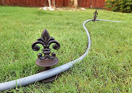 Lulu Decor, Antique Black Cast Iron Garden Fleur de lis Hose Guides, Set of 3. Strong and Decorative Hose Guide that Protects Your Plants and Provides Elegance to Your Garden
