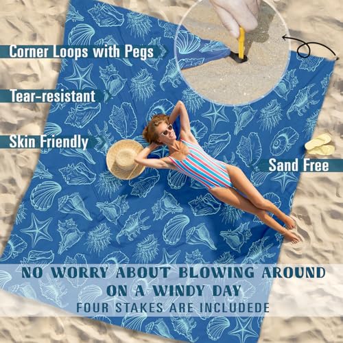 Famstar Beach Blanket Sandproof Waterproof 78''×81''1-5Adults Oversized,Compact Lightweight Durable Beach Mat for Travel Camping Hiking Picnic Blanket - color: Shell, size: 78''×81''