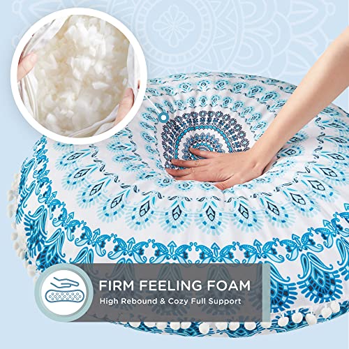 Codi Meditation Floor Pillow, Round Large Pillows Seating for Adults, Bohemian Mandala Circle Cushion for Outdoor Fireplace Yoga Living Room, 32 Inch, Memory Foam Added, Aqua - color: Round | Aqua, size: 1 Count (Pack of 1)