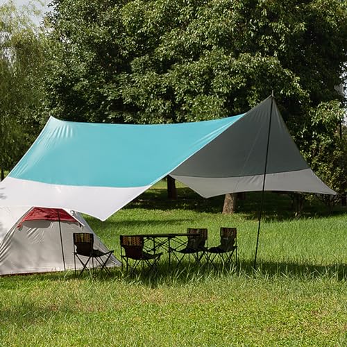 12X14FT Camping Tarp with 2 Poles, UV UPF50+ Lightweight Car Awning Sun Shelter, PU3000 Waterproof Tarp for Camping, Hiking and Backpacking Trips - color: Light Green