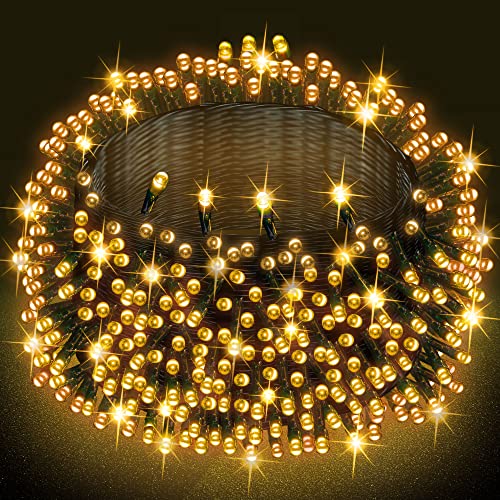 Dazzle Bright Warm White Christmas String Lights, 164ft 2000 LED Waterproof Green Wire Fairy Lights with 8 Modes, Outdoor Lights for Xmas Tree Holiday Wedding Party Christmas Decorations - color: Warm White, size: 2000 LED