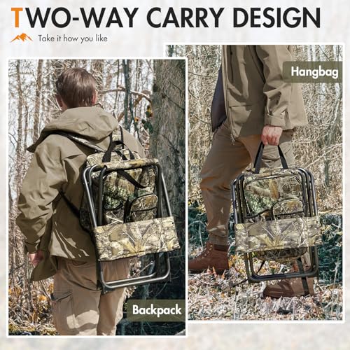 Portal Backpack Cooler Chair Fishing Chairs with Backrest Folding Camping Stool Compact for Outdoors Hiking Hunting Travel, Supports 350 lbs Capacity - color: Camo