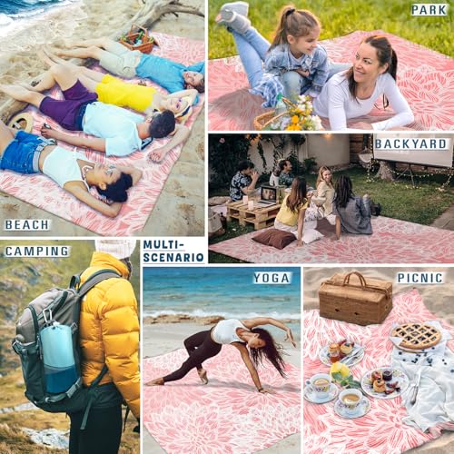 Beach Blanket Waterproof Sandproof Oversized 78''×81'' Suits 1-5 Adults Lightweight Large Picnic Mat Sand-Free Beach Blanket for Travel Camping Hiking Picnic - color: Pink Flower, size: 78''x81''