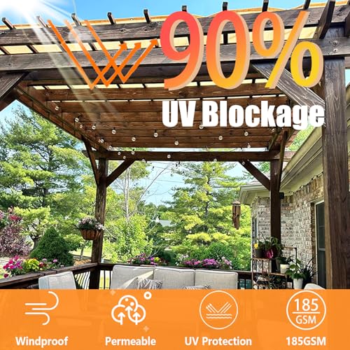 90% 8x15ft Sun Shade Cloth for Outdoor Deck Backyard Patio Garden Pergola Cover Canopy Beige - size: 90% 8x15ft