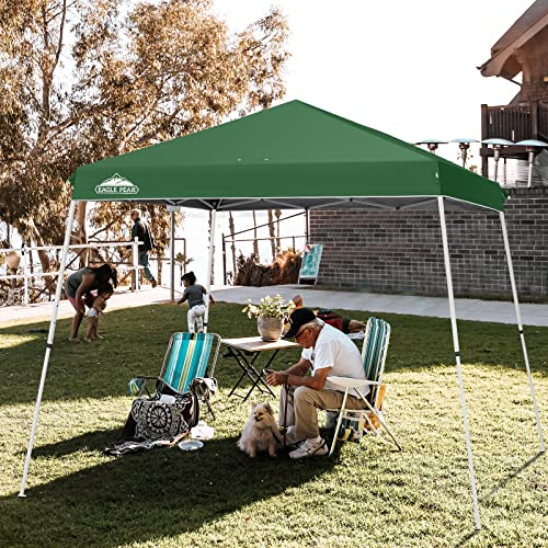 EAGLE PEAK 11x11 Slant Leg Pop-up Canopy Tent Easy One Person Setup Instant Outdoor Beach Canopy Folding Portable Sports Shelter 11' x 11' Base 9' x 9' Top (Green) - color: Green, size: 11x11