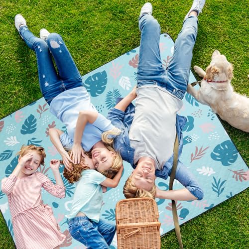 PY SUPER MODE Extra Large Waterproof Picnic Blankets 83x79 Inches - 5 Layer Outdoor Picnic Mat for Beach Camping Park Lawn, Windproof Anchor System with Stakes, Foldable Blue&Green - color: Blue&green