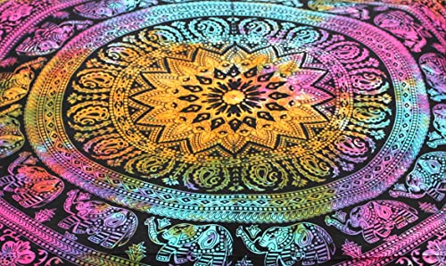 Large Hippie Mandala Round Floor Pillow Cover Ottoman Pouf Cover Daybed Cotton Cushion Cover with Heavy Duty Zipper Seating Ottoman Poufs Dog-Pets Bed (MUlti Elephant Flower, 35" Square) - color: Multi Elephant Flower, size: 35" x 35" (Pack of 1)