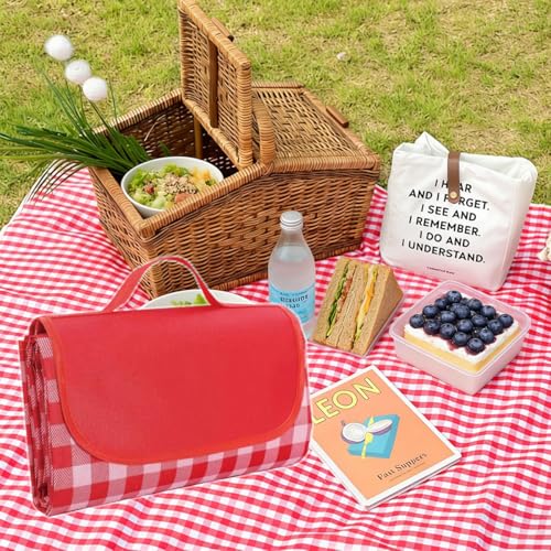 Large Picnic Outdoor Blanket, 40''x60'' Waterproof Sand Beach Mat, Foldable Blankets Gingham Picnic Mat for Beach Camping Grass Lawn Park Hiking Travel Accessories Family Concerts (Red White) - color: Red, size: 40''x60''