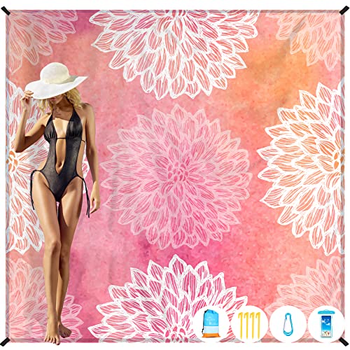 Famstar Beach Blanket Oversized Extra Large 78" X 81",Waterproof Sandproof Beach Blanket 1-7 Adults Lightweight Durable for Travel Camping Hiking Picnic - color: Flower, size: 78" X 81"