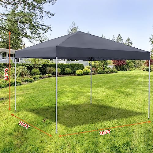 LEMY 10 x 10 FT Pop-Up Foldable Canopy Tent Pre-Assembled Adjustable Lightweight Heights Instant Waterproof Shelter with Wheeled Carry Bag (Grey) - color: Gray