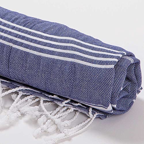 Hencely Turkish Beach Towel 37x68 Oversized, Sand-Free, Quick-Dry, Lightweight - Travel Essential for Pool & Bath - Striped 100% Cotton Bathroom Towels Accessories Gift (Navy Blue) - color: Navy Blue