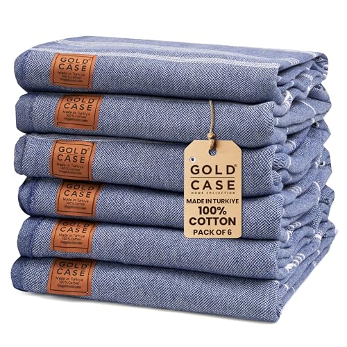 Gold CASE LYCIA Turkish Beach Towel Set of 6 – 100% Cotton Turkish Beach Towels Bulk 70 x 38'' – LYCIA Oversized, Quick Dry & Sand Free Beach Towel – Lightweight Towels Set in Navy Blue - color: Navy Blue, style: Beach-Bath Towel Set