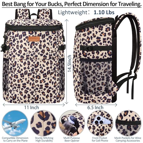 Camping Cooler Backpack 30 45 Cans, Soft Backpack Coolers Insulated Leak Proof Travel Cooler Bag Waterproof Lunch Picnic Beach Work Trip Thermal Bag Drink Beverage Beer Bag Cooler - color: Black Brown Pattern, size: 30 Cans