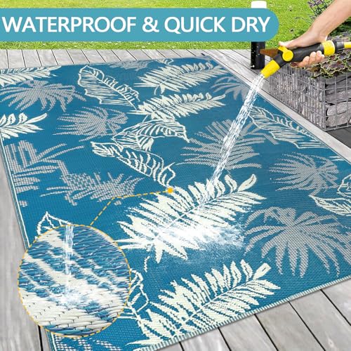 famibay Outdoor Rug 8x10 Patio Waterproof Large Outdoor Plastic Straw Rug Tropical Patio Rugs Reversible Outside RV Mat All Weather Lightweight Camping Rugs for Deck Balcony Beach - color: Blue, size: 8' x 10'