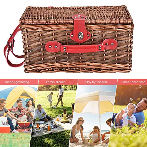 Wicker Picnic Basket Set, Large Handmade Willow Basket for 4 People with Waterproof Picnic Blanket, Insulated Thermal Compartment with Cutlery Suitable for Picnic and Camping