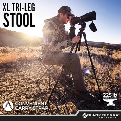 Black Sierra Folding Hunting Stool w/Shoulder Strap Supports 225 lbs, Lightweight Collapsible Tripod Seat, Foldable Steel Frame Chair Perfect for the Hunting Blind, Fishing, Hiking, Travel - color: Axs Ranger Camo