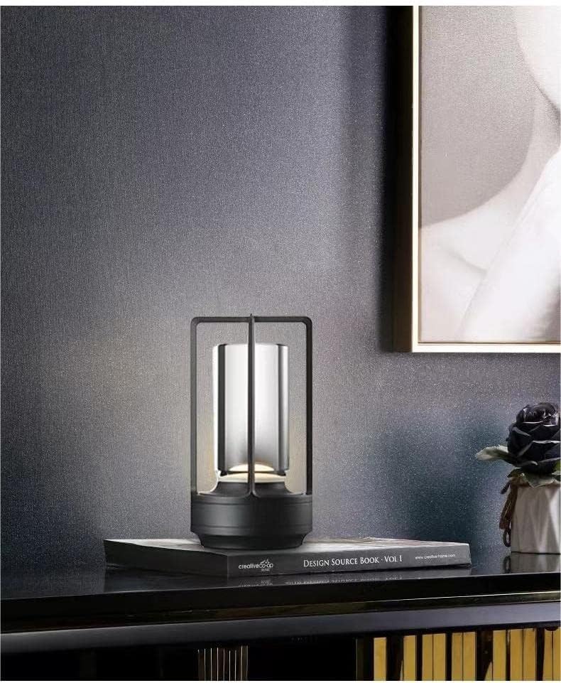 Portable Metal Table Lamp for Indoor/Outdoor ,Rechargeable Cordless LED Lamp, 3-Colour Infinitely Dimming Battery Powered Small Desk Lamp, Restaurant/Bedroom/Bar/Coffee Shop/Camping Light (Black) - color: Black