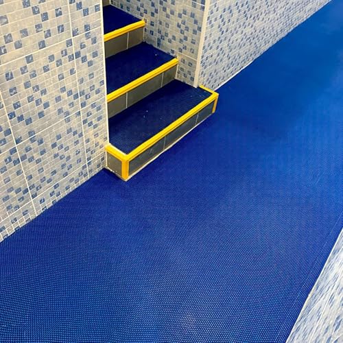 MYOYAY 3' x 16.4' Non-Slip PVC Drainage Floor Mat Commercial Wet Area Floor Mats for Outdoor Indoor Restaurant Kitchen Bar Swimming Pool Splash Matting Water Drain Flooring Mat, Blue