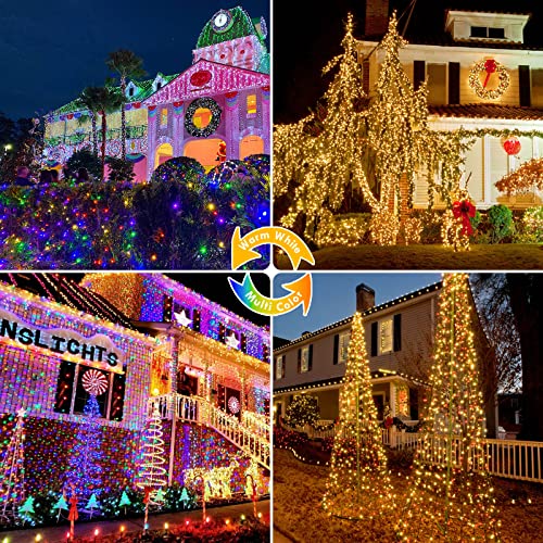 82FT 200 LED Color Changing Christmas String Lights with Remote & Timer & Memory Function, 8 Lighting Modes Waterproof Fairy String Lights for Xmas Tree Holiday Party Garden (Warm White & Multicolor) - color: Warm White & Multicolor, size: 200LED