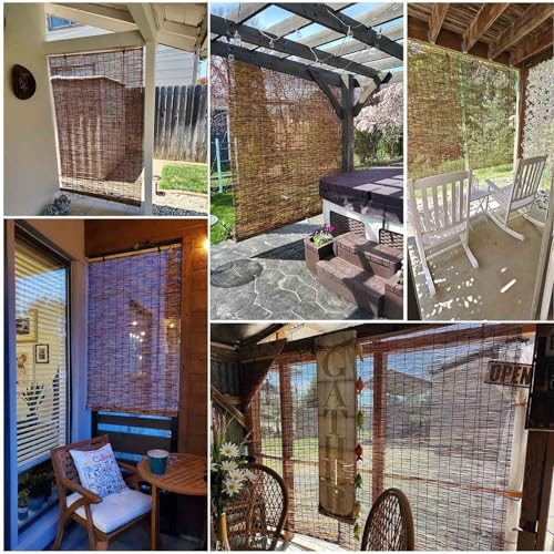 Patio Shades Roll Up Outdoor, Bamboo Blinds for Outdoor Patio, Thernal Insulated Shading Reed Blinds, Blackout Bamboo Shade, Privacy Screen, 24″ 30″ 34″ 36″ 39″ 43″ 48″ 51″ 55″ 70″ Width - size: 30"W x 83"H