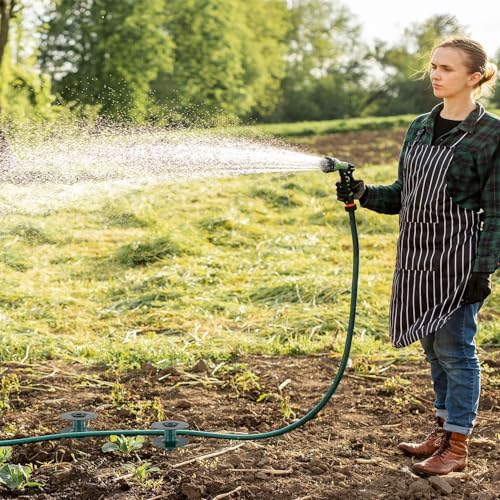 FONTOI 10 Inch Garden Hose Guide Spike, Rust Free Zink Sturdy Metal Stake, Heavy Duty Dark Green Spin Top, Keeps Garden Hose Out of Flower beds, for Plant Protection Greenhouse, Yard Lawn, 2PCS - color: ‎Dark Green A