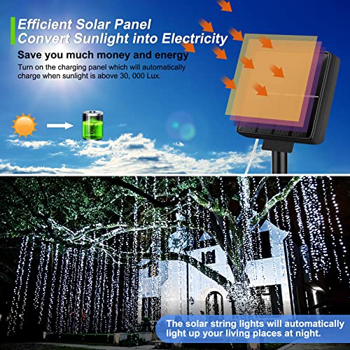 Brightever Solar String Lights Waterproof 288FT, 4-Pack Each 72FT 200 LED Solar Powered Fairy Lights with 8 Modes, Solar Twinkle Lights for Outside, Tree, Backyard, Balcony, Christmas (Daylight White) - color: White, size: 4Packs（72FT 200LED）