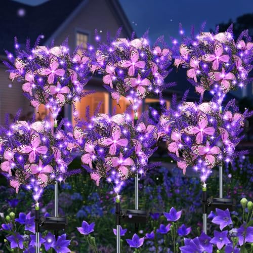Kohlrabi Solar Garden Lights Outdoor, 6 Pack Purple Lavender Solar Butterfly Lights Gardening Gifts for Women,Artificial Flowers Light Purple Halloween Garden Decor for Patio Yard Lawn Christmas - color: Purple, size: 6 Pack