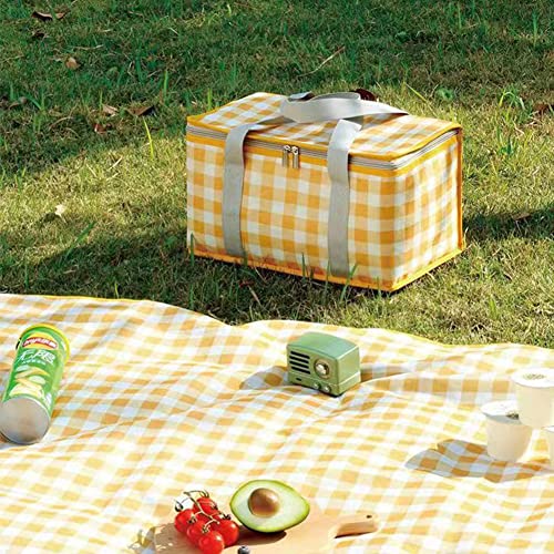 Insulated Picnic Cooler Bag - Zippered Top, Keeps Hot or Cold - Perfect for Picnics, Beach, Food Delivery & Outdoor (13.8x7.9x7.9 in) - color: Yellow