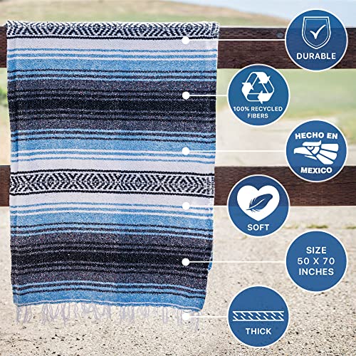 Benevolence LA Authentic Handwoven Mexican Blanket | Yoga Blankets, Outdoor, Picnic, Beach, Camping | Equestrian Saddle | Serape 50x70 inches - Sky Blue, Pack of 1 - color: Sky Blue