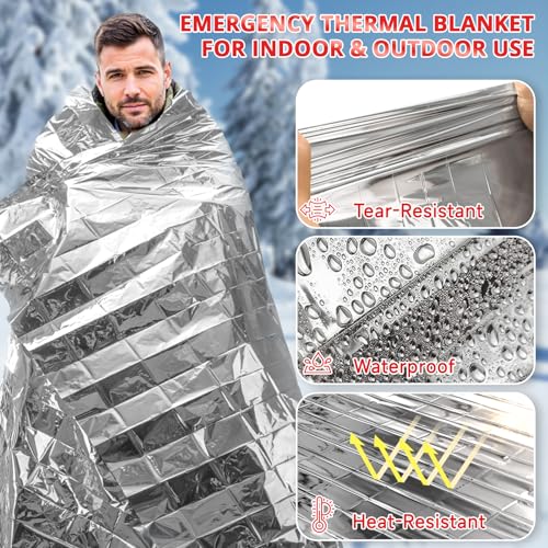 SecuCaptain Survival Emergency Thermal Blankets: 75 Pack Extra Large 84” x63” Space Mylar Blanket Kit for Outdoor Cold Winter Camping Hiking Car Bug Out Bag or First Aid - color: Sliver, size: 75 Pack