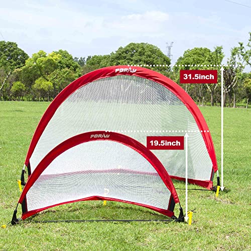 Poray Soccer Goal for Kid Easy-up Set of Two Portable Soccer Net 210D Oxford with 8 Field Marker Cones Extra Stakes Fun for Backyard and Soccer Training - color: Red, size: 4FT