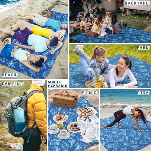 Famstar Beach Blanket Sandproof Waterproof 78''×110'' 1-7Adults Oversized,Compact Lightweight Durable Beach Mat for Travel Camping Hiking Picnic Blanket - color: Shell, size: 78''×110''