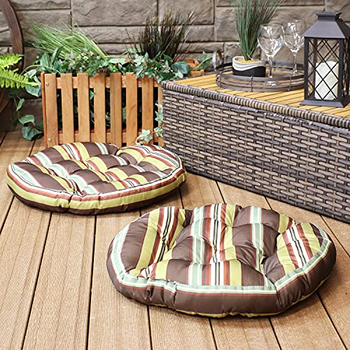 Sunnydaze Tufted Large Round Floor Cushion - Set of 2 - Unique Outdoor/Indoor Chair Cushions or Meditation Cushions - 300D Olefin with Polyester Fill - 22-Inch Diameter - Chocolate Stripes - color: Chocolate Stripes