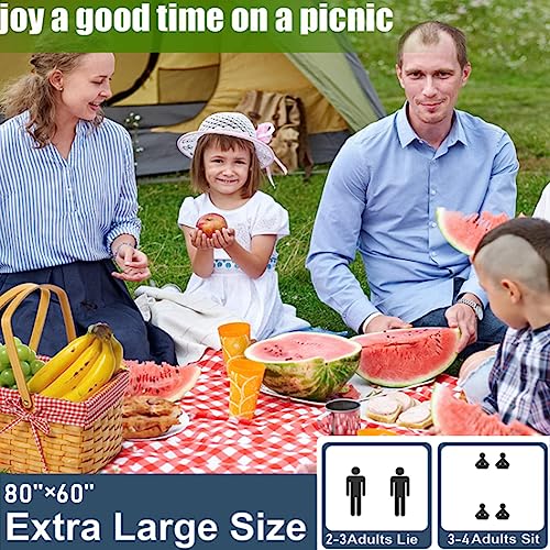 Large Beach Blanket Outdoor Picnic Blankets, Foldable Waterproof Sand Free beach Mat for Festival BBQ Park Grass Lawn Camping Hiking Travel Concerts,Suitable for 2-4 people (Classic Red Check,80x60in) - color: Red 5' X 6'8"