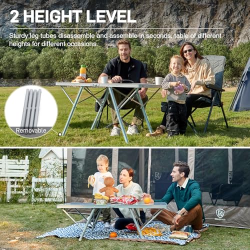 EVER ADVANCED Large Camping Table for 4-6 Person, Portable Folding Aluminum Table with Carrying Handle, Suitable for BBQ, Picnic, Camping and Indoor Use, Support up to 130LBS, Silver - color: Silver