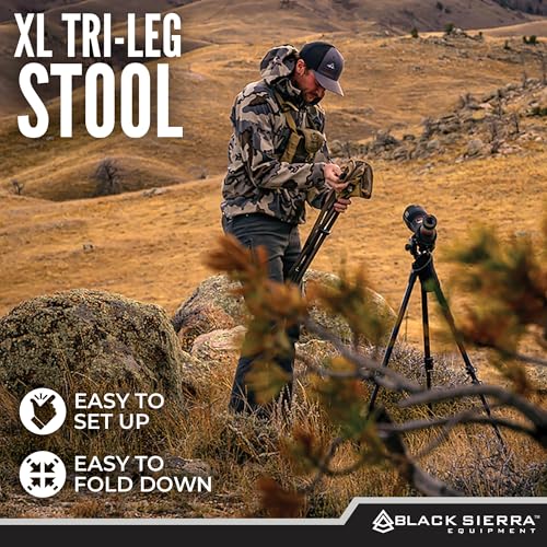 Black Sierra Folding Hunting Stool w/Shoulder Strap Supports 225 lbs, Lightweight Collapsible Tripod Seat, Foldable Steel Frame Chair Perfect for the Hunting Blind - color: Axs Heritage Camo