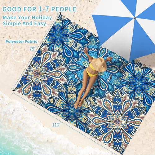 Beach Blanket 78''×110'' Suits 1-7 Adults Waterproof Sandproof Oversized Lightweight Sand Free Beach Blanket Large Picnic Mat for Travel Camping Picnic Hiking - color: Blue Flower, size: 78''x110''