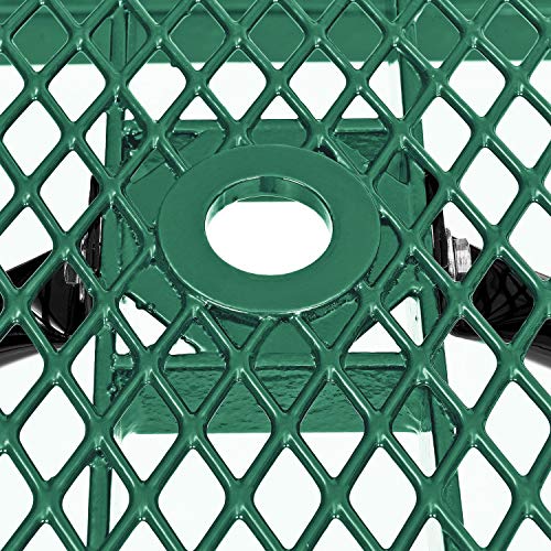 Global Industrial 6’L Rectangular Picnic Table, Expanded Metal, Green Thermoplastic Coating, Attached Benches, 1-1/2” Umbrella Pole Hole, Outdoor-Rated, 1000 lb Capacity, 72” x 30” Tabletop - color: Green