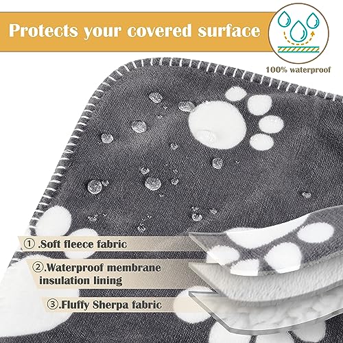 Kritter Planet Waterproof Small Dog Blanket, Paw Print Soft Puppy Blanket,Washable Furniture Protector, Dog Blanket for Car,Reversible Sherpa Fleece Couch Cover for Small Pets - color: Dark Grey Paw, size: 20x30 Inches