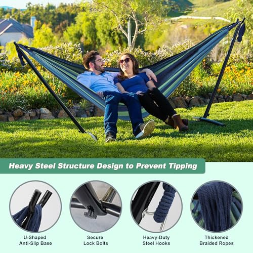 Hammock with Stand for Outside,600lb Weight Capacity 3-in-1 Adjustable Height Portable Hammock for Outdoor&Indoor Camping Backyard Bedroom(Hammock, Stand & Carry Bag)